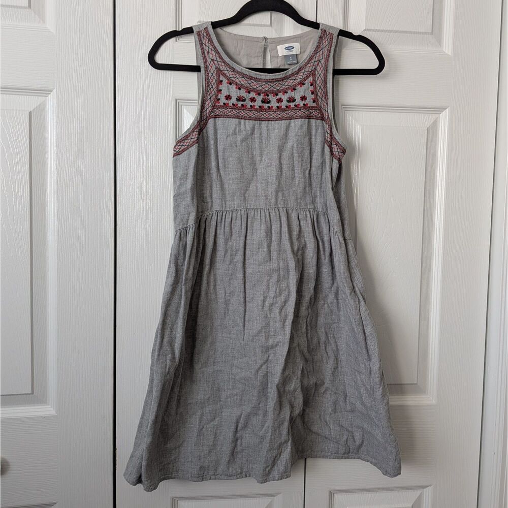 Old Navy S Heather Gray Embroidered Cotton Flannel Aztec Dress Boho Western